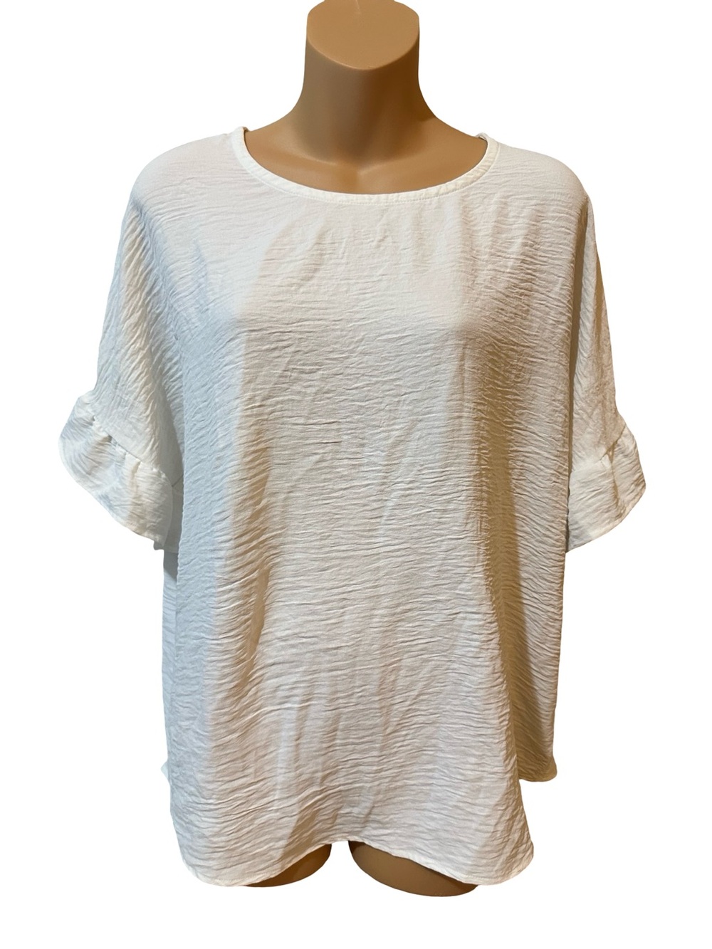 Zenana White Crinkle Gauze Ruffle Sleeve Blouse L Boho Top
